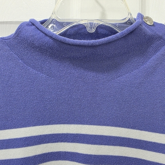 Lauren Ralph Lauren Striped Button Shoulder Sweater Mock Neck Large Blue White - Picture 6 of 10